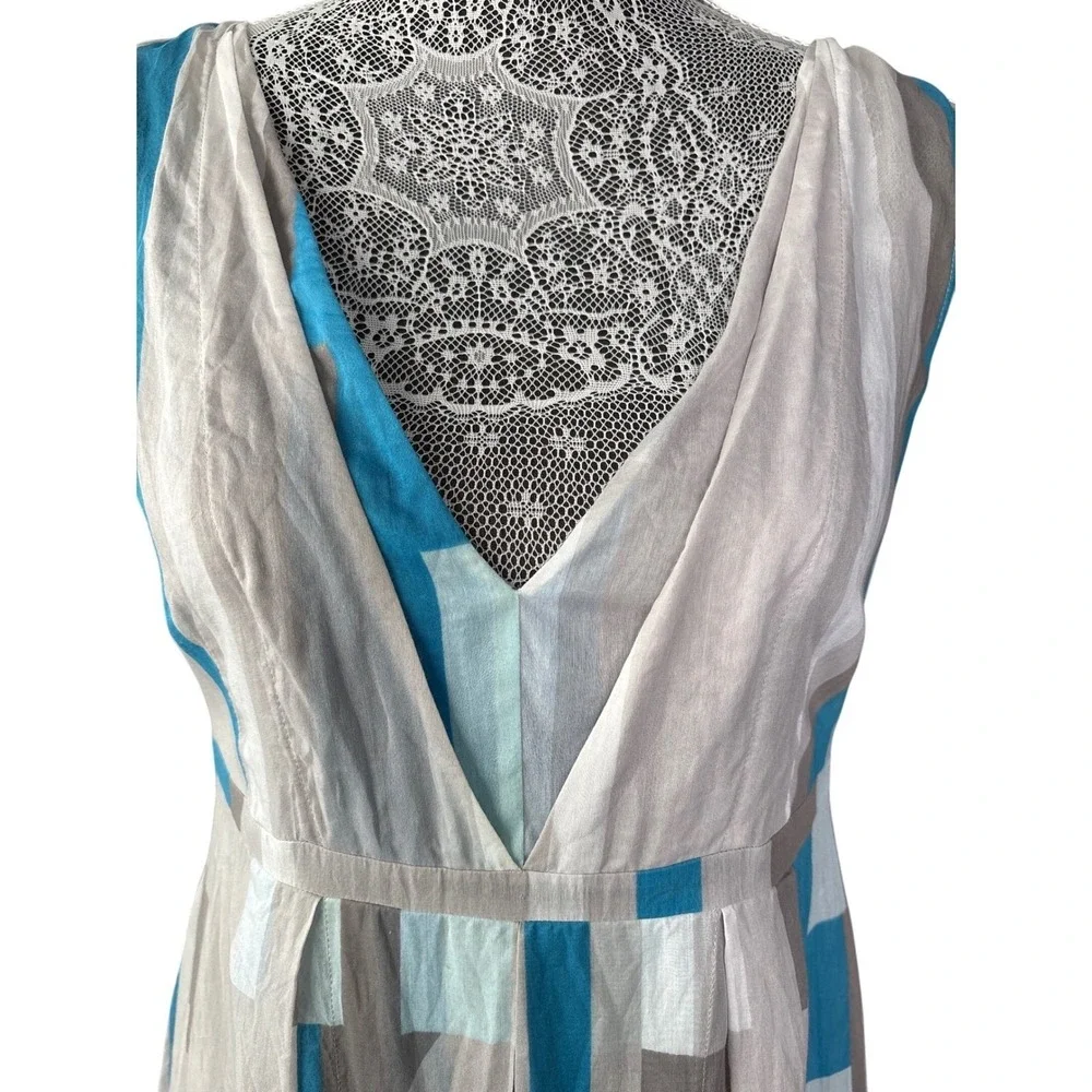 Calvin Klein Silk Cotton Blend Boho Chic Dress Gray Blue Geometric Print‎ Sz6 - Picture 4 of 14